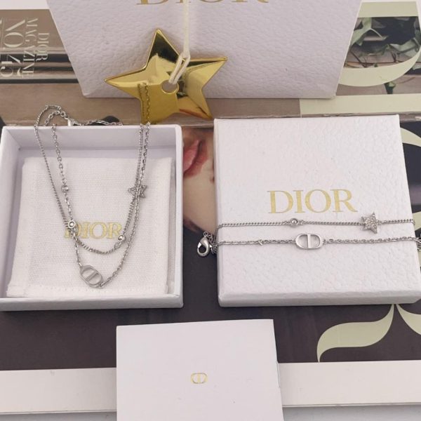 replica,repliche,fake,1:1,earrings,bracelet,ring,jewelry Collana con bracciale Dior a doppio strato con stella CD (6J3VN)