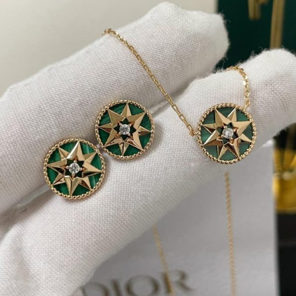 replica,repliche,fake,1:1,earrings,bracelet,ring,jewelry Collana Dior con bussola in malachite naturale in oro V (T8IVL)