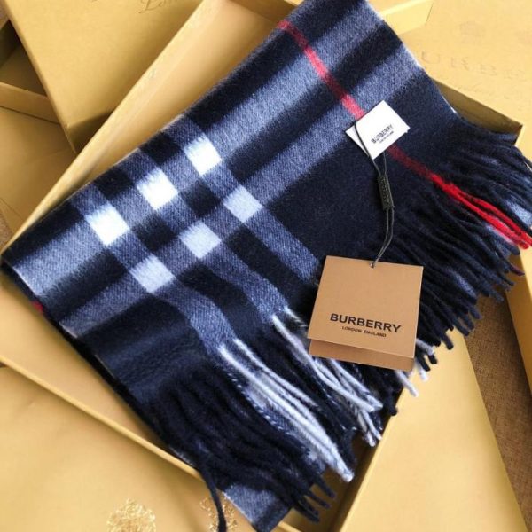 Sciarpa classica in cashmere a quadri con motivo a onde profonde Burberry blu navy (0I7VT)
