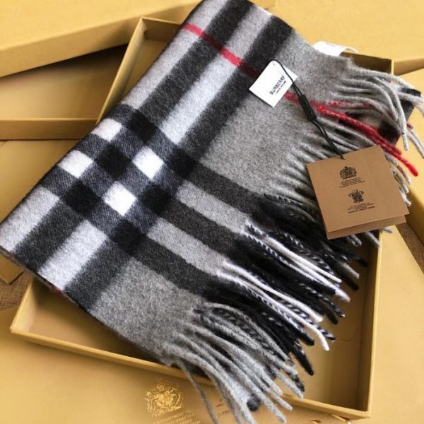 Sciarpa classica in cashmere a quadri Burberry Deep Water Ripple grigia (HZX97)