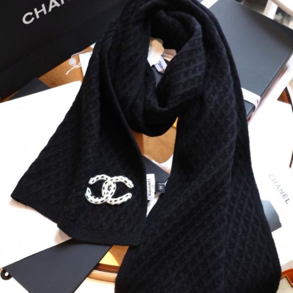 replica,repliche,fake,1:1,earrings,bracelet,ring,jewelry Sciarpa CHANEL in maglia nera, novità, con logo a rombi (3KEWK)