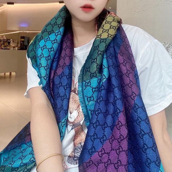 replica,repliche,fake,1:1,earrings,bracelet,ring,jewelry Sciarpa Gucci jacquard con motivo arcobaleno metallizzato (LV4LS)