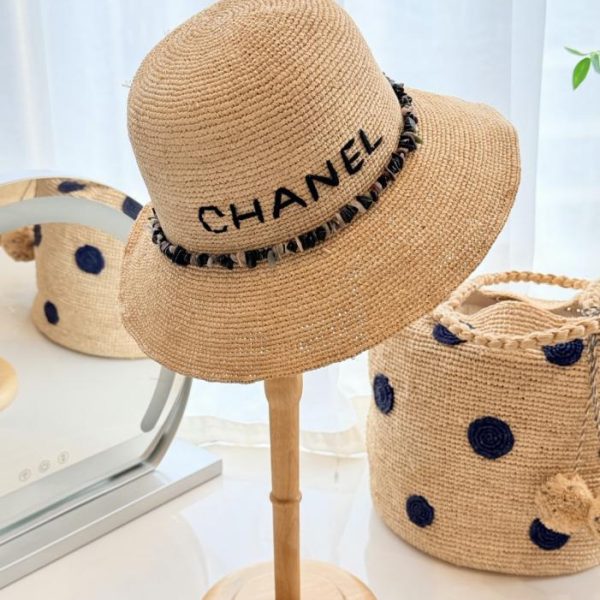 replica,repliche,fake,1:1,earrings,bracelet,ring,jewelry Cappello da sole Chanel in rafia granulata color ambra (C0YU5T)