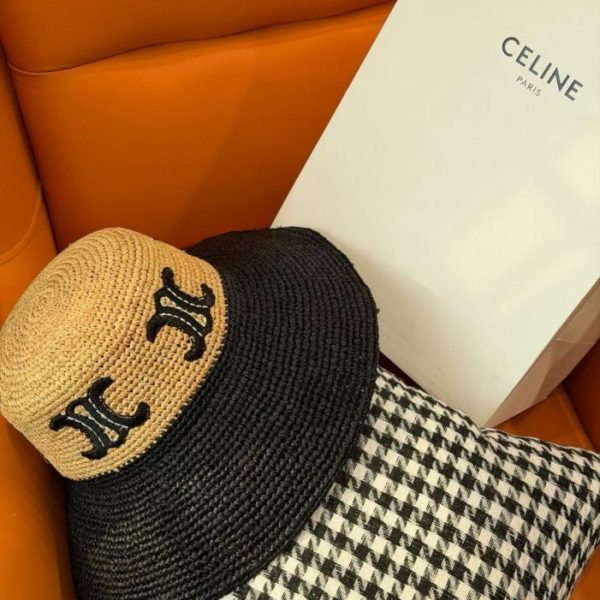 replica,repliche,fake,1:1,earrings,bracelet,ring,jewelry Cappello a secchiello Celine in rafia, con blocchi di colore (LGRVQQ)