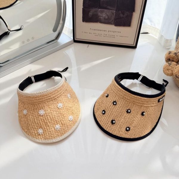 replica,repliche,fake,1:1,earrings,bracelet,ring,jewelry Nuovo cappello con visiera in rafia di MiuMiu, cappello di paglia con visiera a margherita (IBXLTF)
