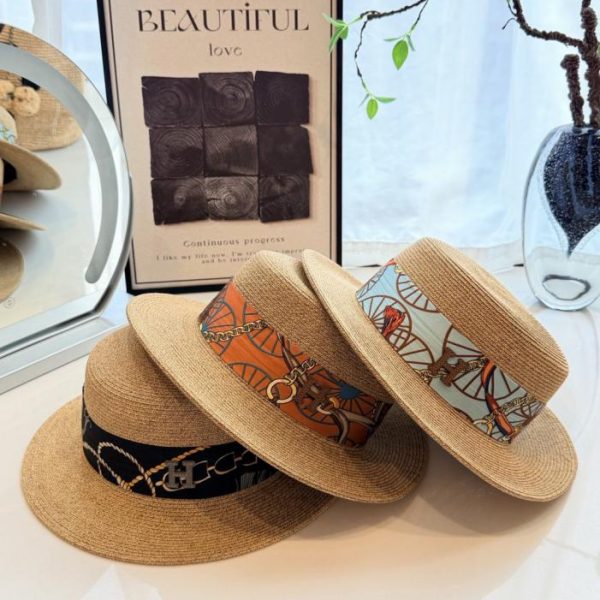 replica,repliche,fake,1:1,earrings,bracelet,ring,jewelry Cappello da sole Hermès della nuova collezione estiva Resort, elegante e piatto con treccia protettiva (W51FW4)