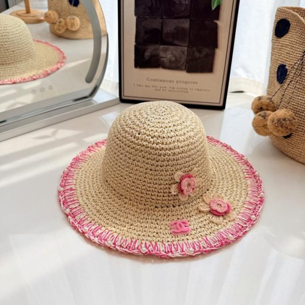 replica,repliche,fake,1:1,earrings,bracelet,ring,jewelry Cappello da sole Chanel stile resort, cappello di paglia lavorato a mano all’uncinetto per la protezione solare (YZNIHC)