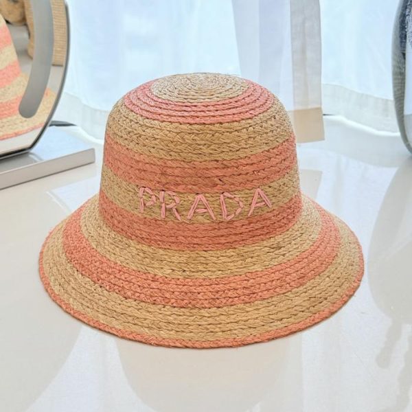 replica,repliche,fake,1:1,earrings,bracelet,ring,jewelry Nuovo cappello da sole a righe in rafia di Prada (A323RV)