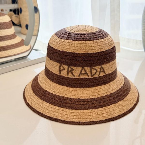 replica,repliche,fake,1:1,earrings,bracelet,ring,jewelry Nuovo cappello da sole a righe in rafia di Prada (ZUZH2Y)