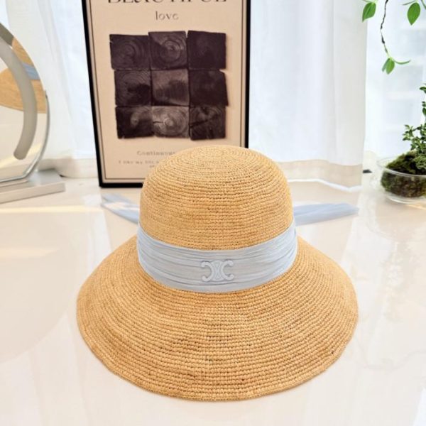 replica,repliche,fake,1:1,earrings,bracelet,ring,jewelry Cappello a tesa larga in rafia intrecciata a mano CELINE (9YWSKX)
