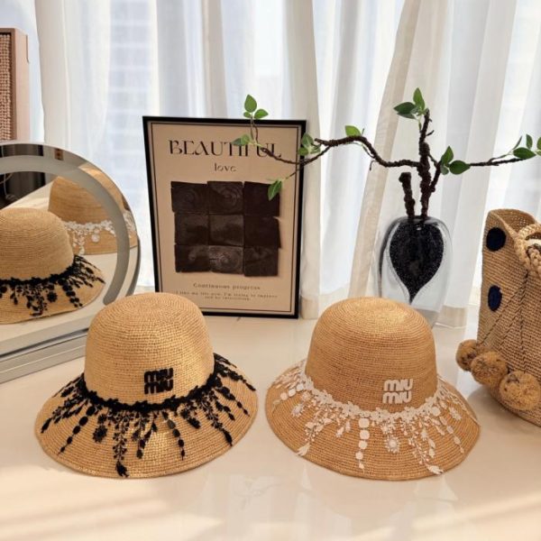 replica,repliche,fake,1:1,earrings,bracelet,ring,jewelry Cappello di paglia a tesa larga in rafia Miu Miu (ML6ZEO)