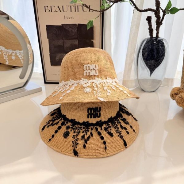 replica,repliche,fake,1:1,earrings,bracelet,ring,jewelry Cappello di paglia a tesa larga in rafia Miu Miu (WWUUA7)