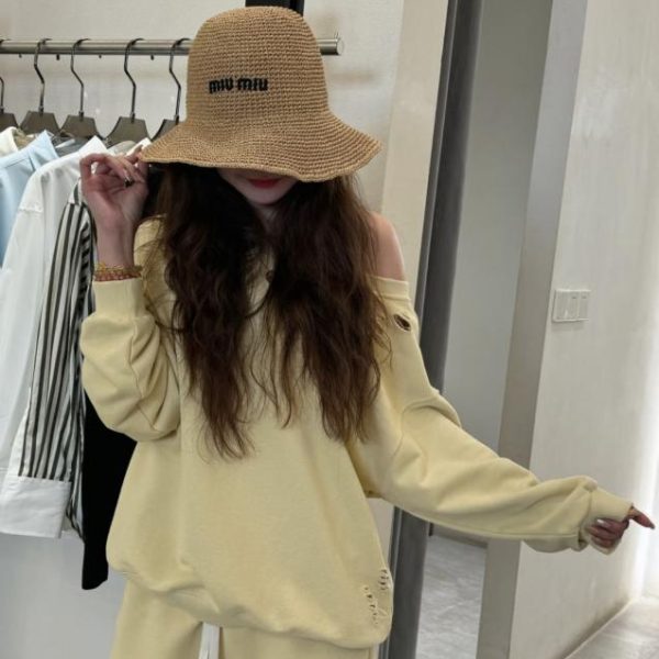 Cappello da pescatore in paglia Miu Miu, materiale in paglia naturale (B0YTK2)