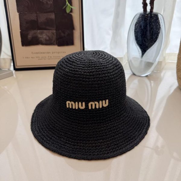 Cappello da pescatore in paglia Miu Miu, materiale in paglia naturale (HZXWT7)