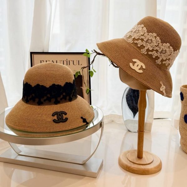 replica,repliche,fake,1:1,earrings,bracelet,ring,jewelry Cappello da pescatore in paglia con lacci stile Chanel (GC7XVQ)