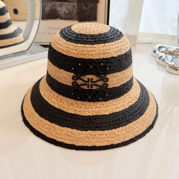 replica,repliche,fake,1:1,earrings,bracelet,ring,jewelry Cappello da pescatore in rafia a righe stile LOEWE, rafia tessuta a mano (1N5Q5X)