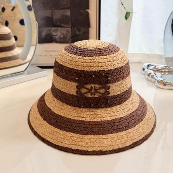 replica,repliche,fake,1:1,earrings,bracelet,ring,jewelry Cappello da pescatore in rafia a righe stile LOEWE, rafia tessuta a mano (Y54FCA)
