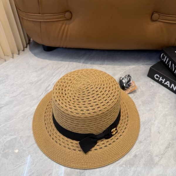 replica,repliche,fake,1:1,earrings,bracelet,ring,jewelry Nuovo cappello di paglia a tesa piatta di CHANEL (72EAY0)