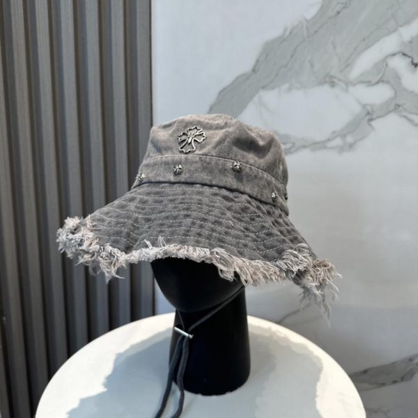 replica,repliche,fake,1:1,earrings,bracelet,ring,jewelry Cappello a secchiello Chrome Hearts in morbido denim con bordi sfrangiati (S2INLT)