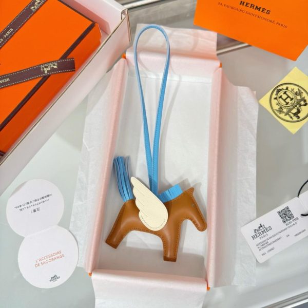 Nuovo portachiavi/ciondolo per borsa Hermes Rodeo Pegase, cucito a mano in pelle di agnello (U7HB7I)